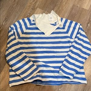 Blue and White Striped Long Sleeve Cowl Neck Shirt